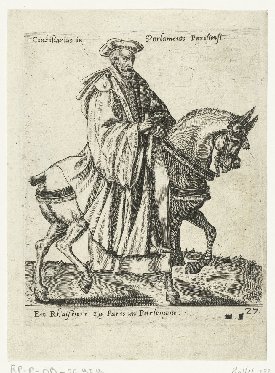 Conselheiro francês a cavalo de Abraham de Bruyn (attributed to)