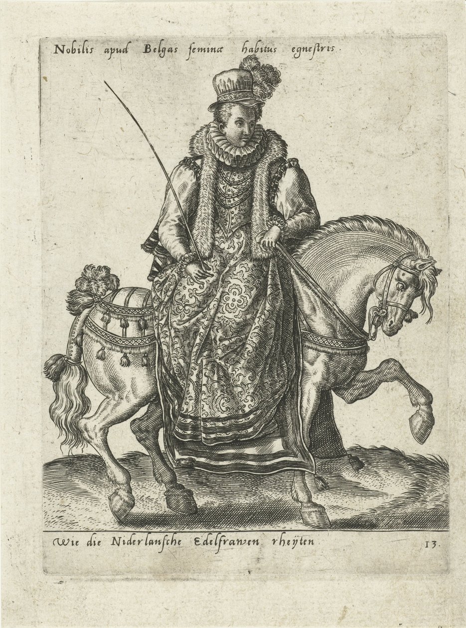 Fidalga holandesa a cavalo de Abraham de Bruyn (attributed to)