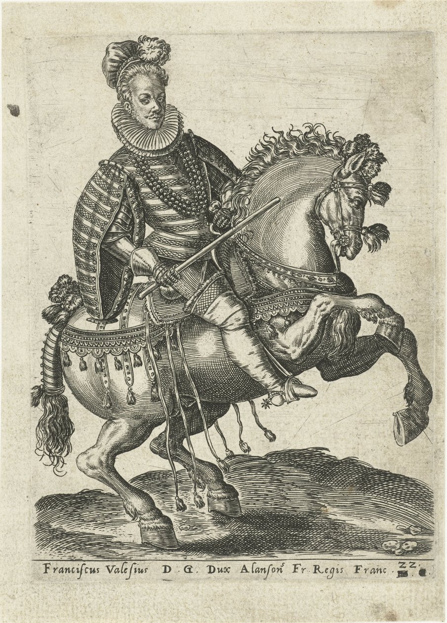 Retrato de François, Duque de Anjou a cavalo de Abraham de Bruyn (attributed to)