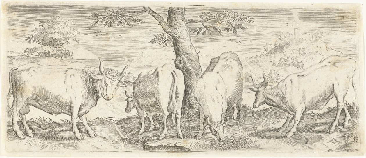 Vacas, um touro e um boi Animais (título da série) de Abraham de Bruyn (possibly)