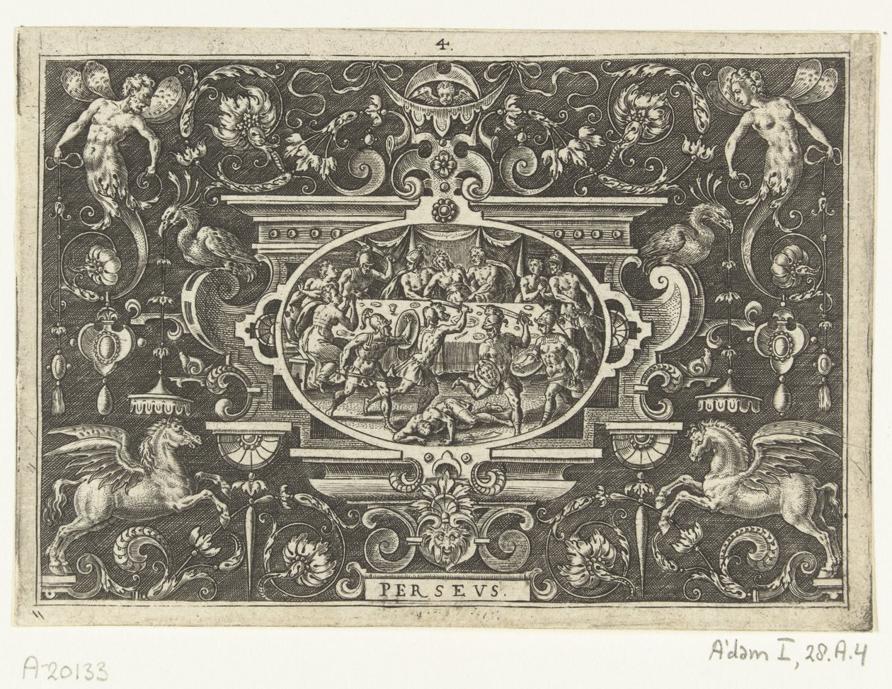 Fineu atrapalha o casamento de Perseu e Andrômeda PERSEU (título no objeto) de Abraham de Bruyn