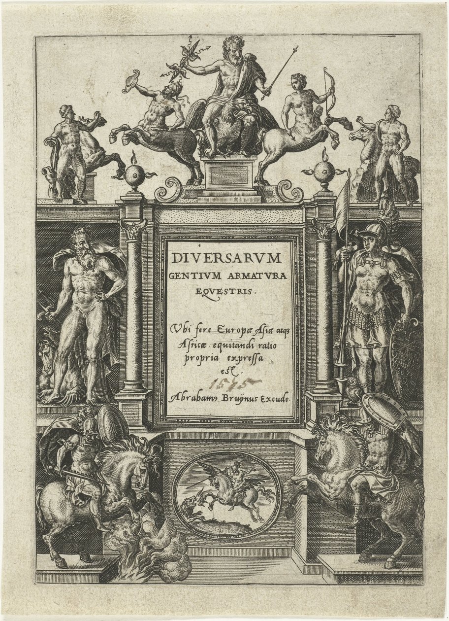 Titelpagina voor Omnium pene Europae, Asiae, Aphricae, Americae gentium habitus
Omnium pene Europae, Asiae, Aphricae, Americae gentium habitus (título da série) de Abraham de Bruyn