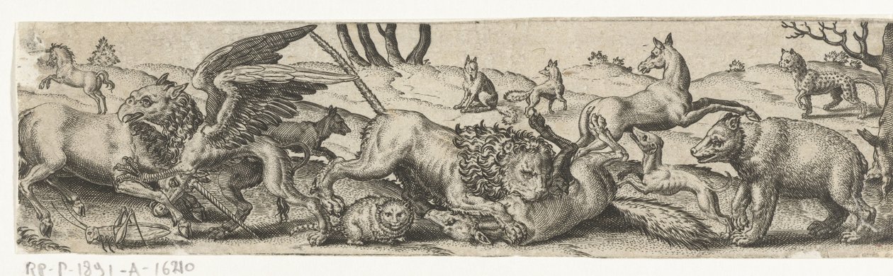 Luta de animais numa paisagem. de Abraham de Bruyn