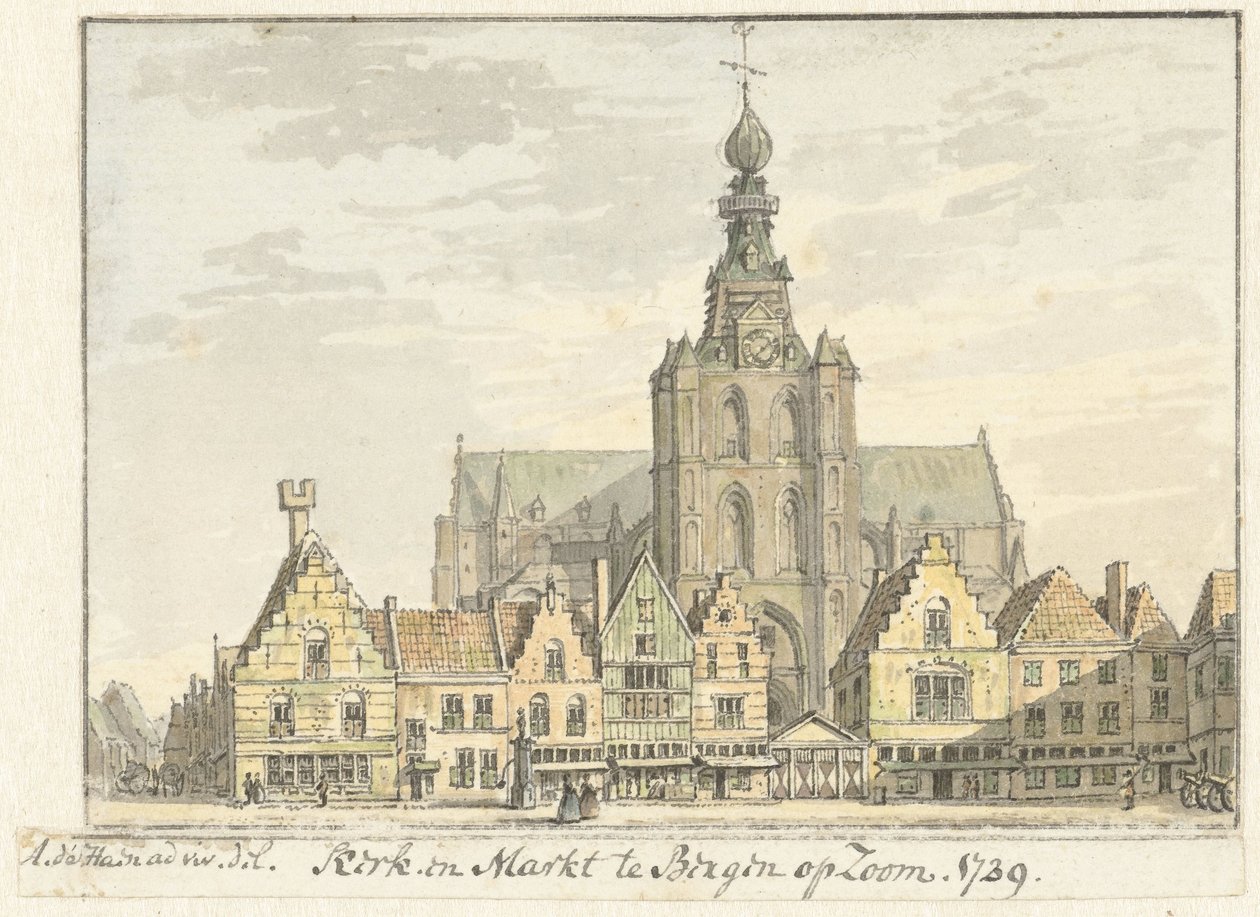 Igreja e mercado em Bergen op Zoom de Abraham de Haen (II)