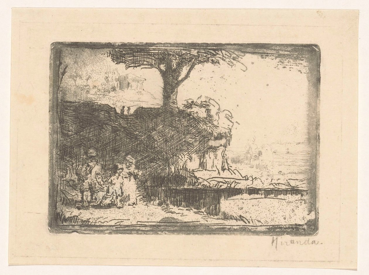 Paisagem com três figuras de Abraham de Miranda (signed by artist)