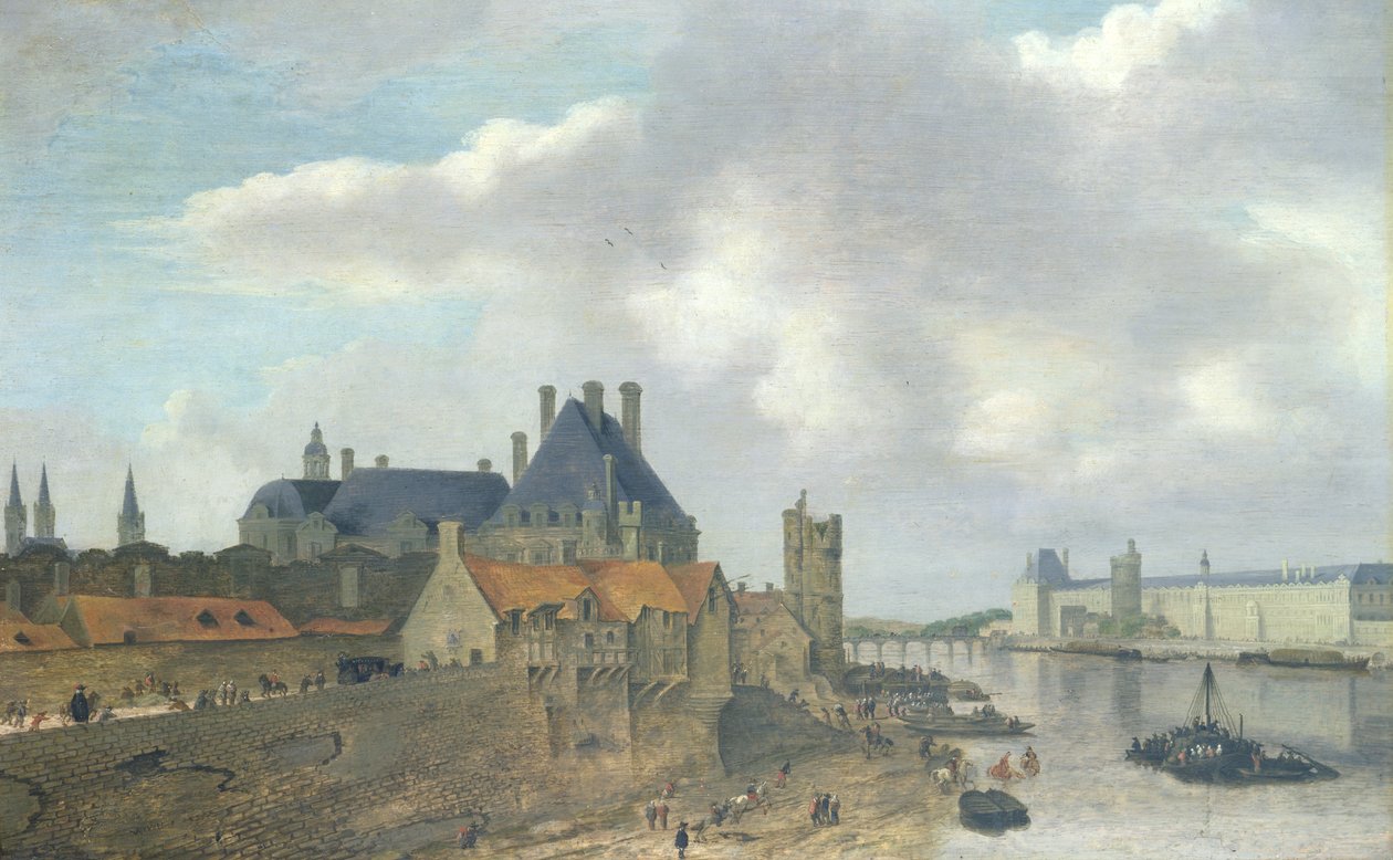 Nevers Hotel e o Palácio do Louvre, 1637 (óleo sobre madeira) de Abraham de Verwer
