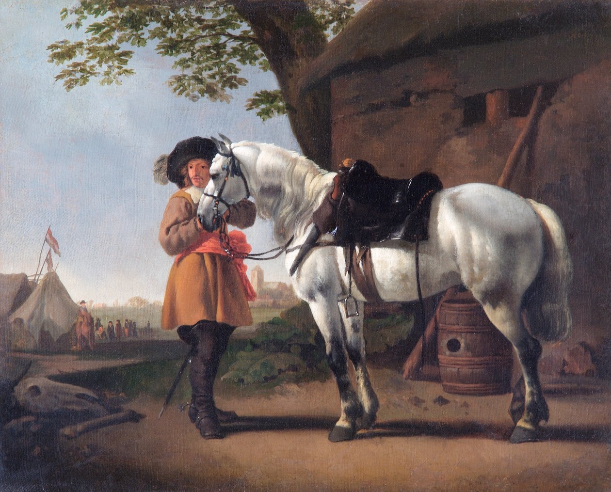 Um Cavaleiro com um Cavalo Cinzento (óleo sobre tela) de Abraham van Calraet