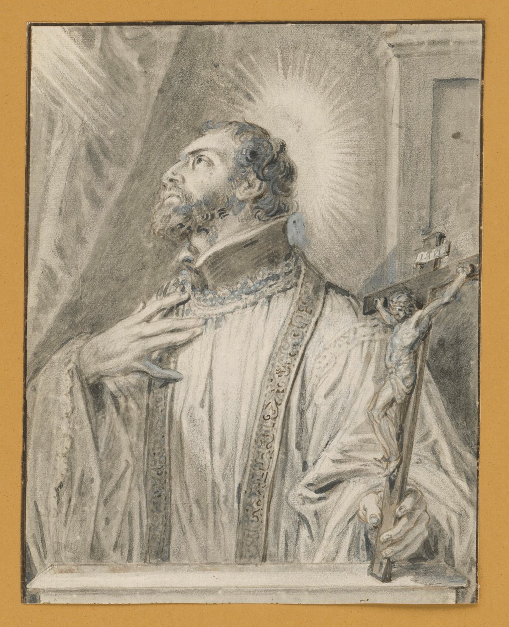 Busto de um santo com crucifixo na mão esquerda de Abraham van Diepenbeeck