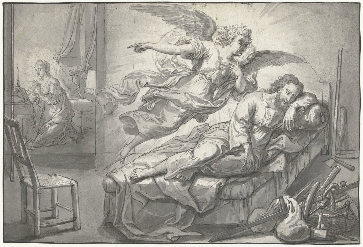 O anjo aparece a José num sonho de Abraham van Diepenbeeck