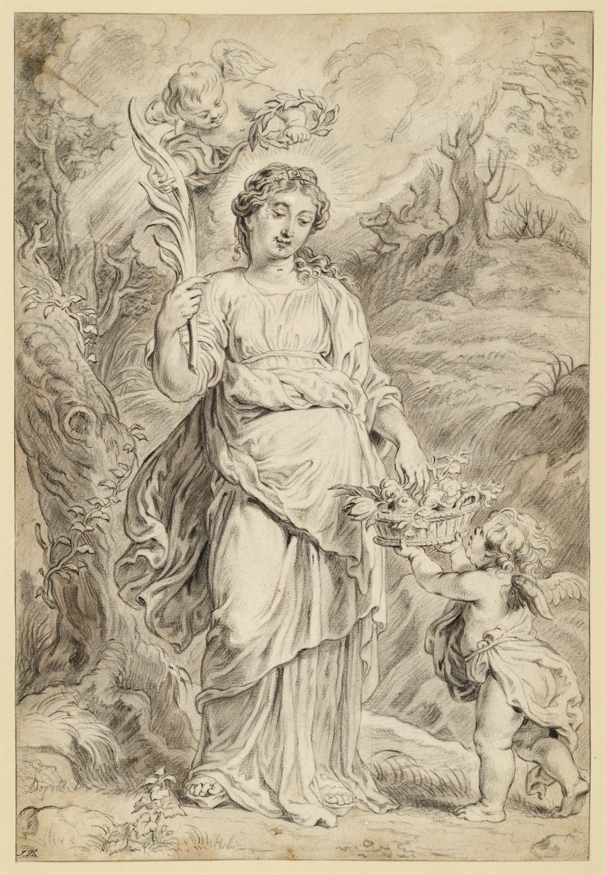 Santa Doroteia, segurando um ramo de palmeira na mão direita de Abraham van Diepenbeeck