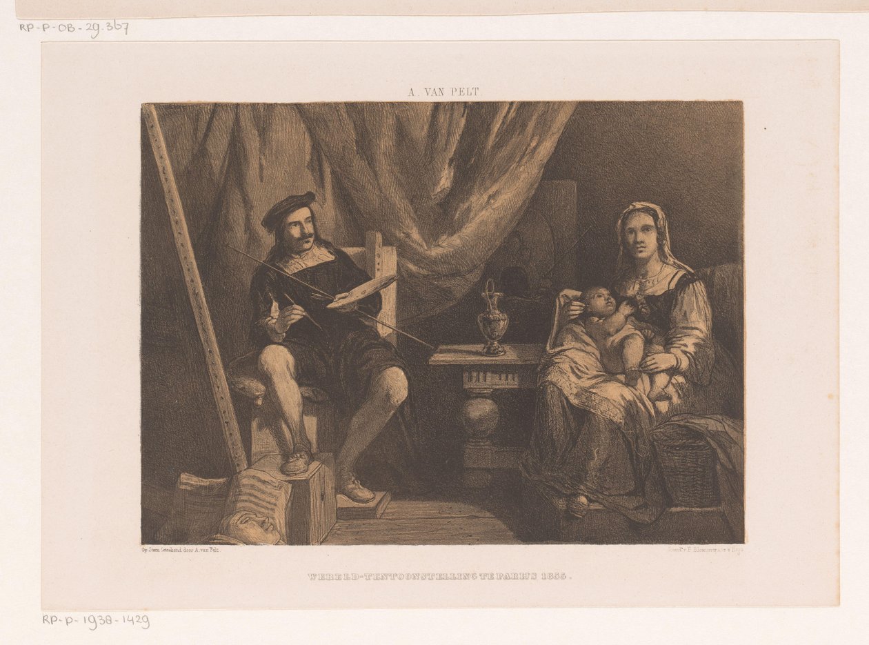 Pintor com mulher e filho no seu estúdio
Feira Mundial em Paris 1855 (título da série) de Abraham van Pelt