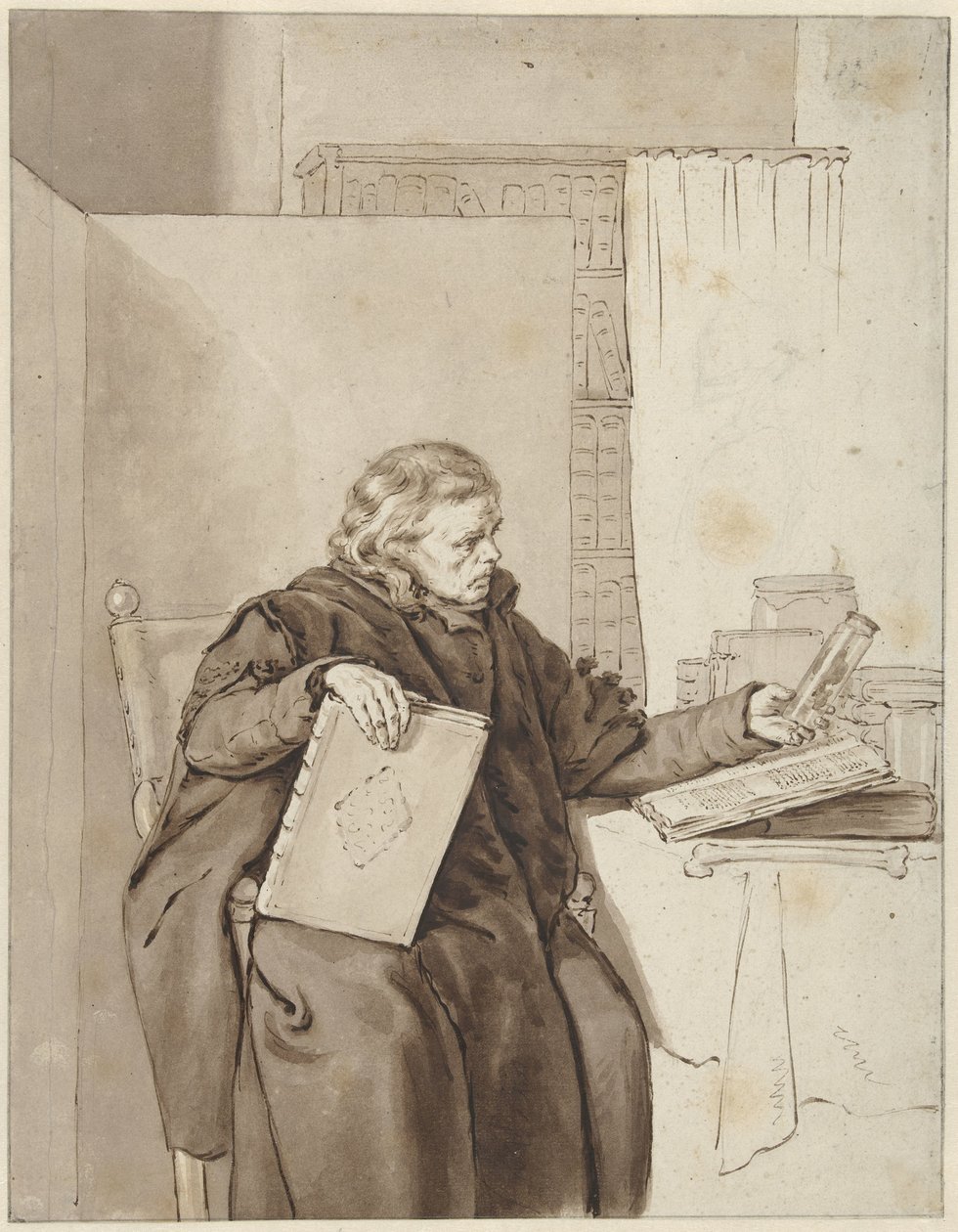 Retrato de um homem idoso numa sala de estudo de Abraham van Strij (I)