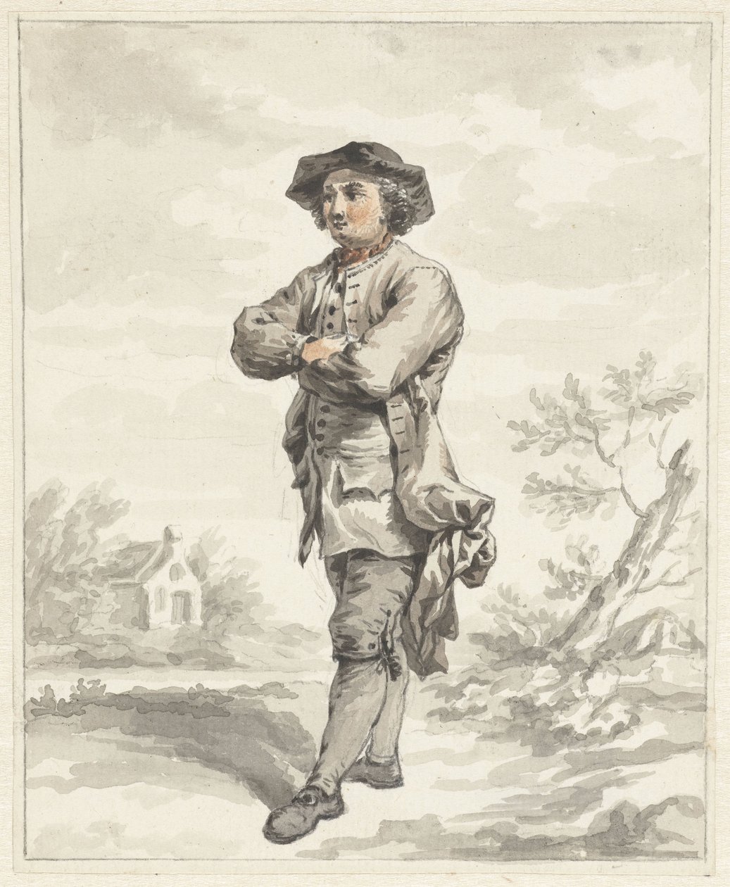 Homem em pé, braços cruzados, virado para a esquerda de Abraham van Strij (I)
