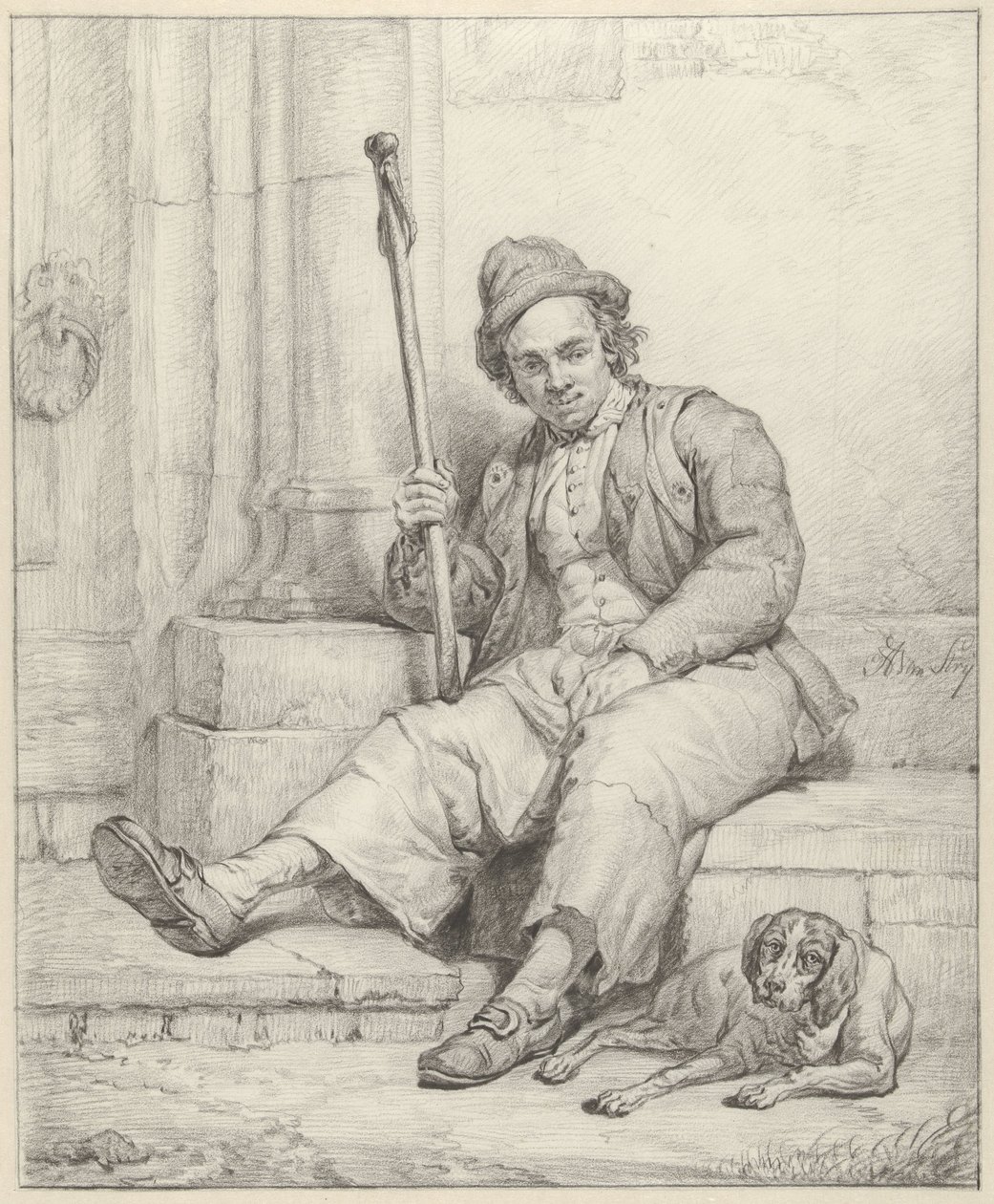 Homem sentado com cachorro de Abraham van Strij (I)