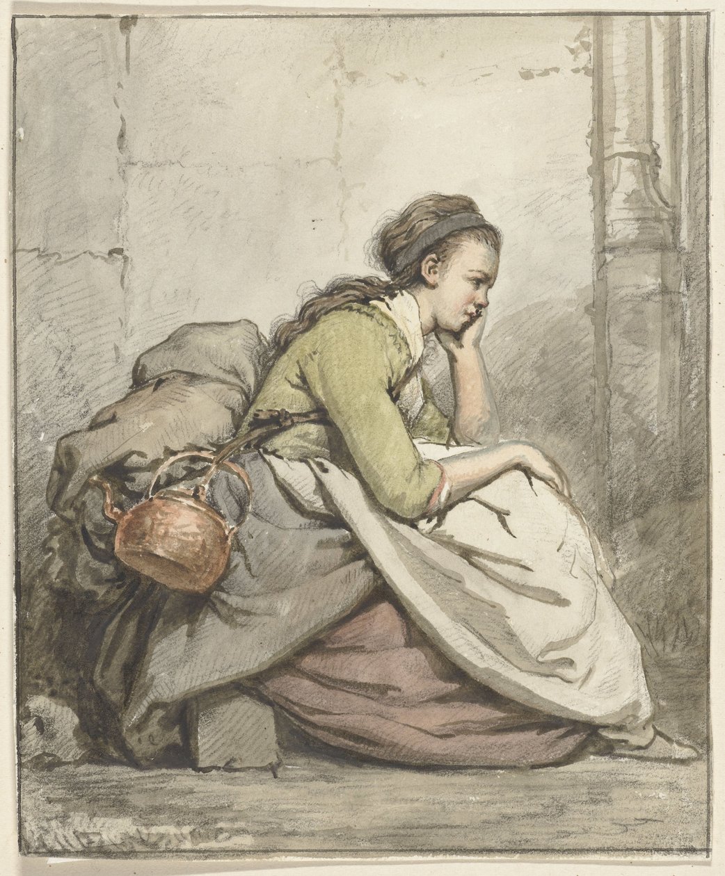 Mulher sentada com uma chaleira de cobre de Abraham van Strij (I)