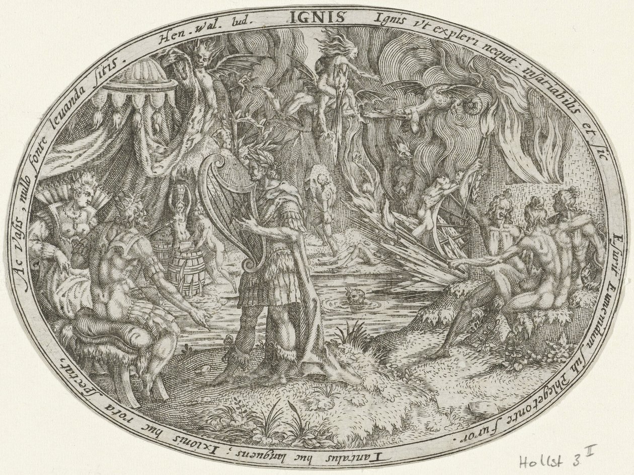 Orfeu no submundo: o elemento fogo Ignis (título no objeto) Os Quatro Elementos (título da série) de Abraham van den Hecken