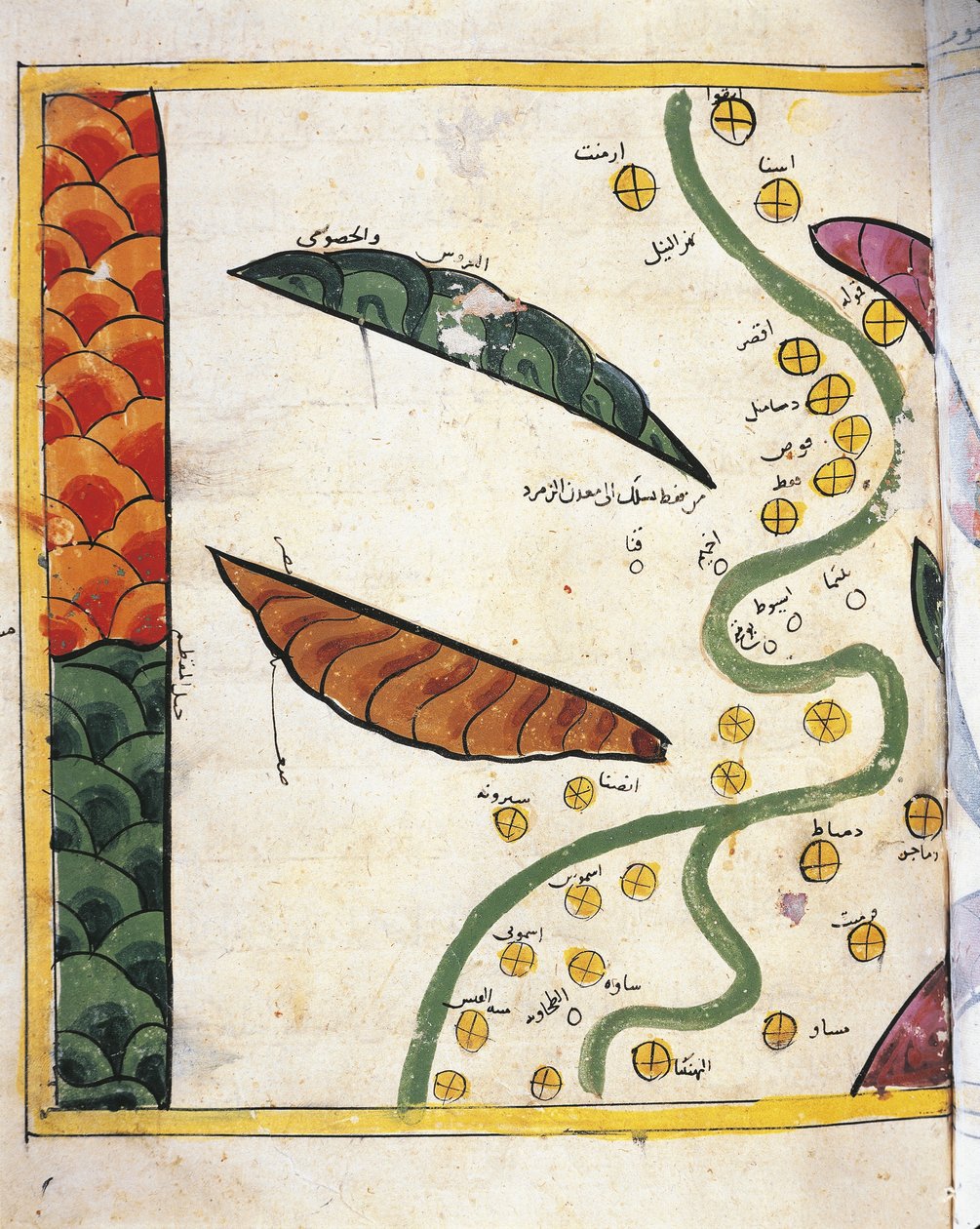 Mapa do Delta do Nilo e dois Oásis (vellum) de Abu Muhammad Al Idrisi or Edrisi