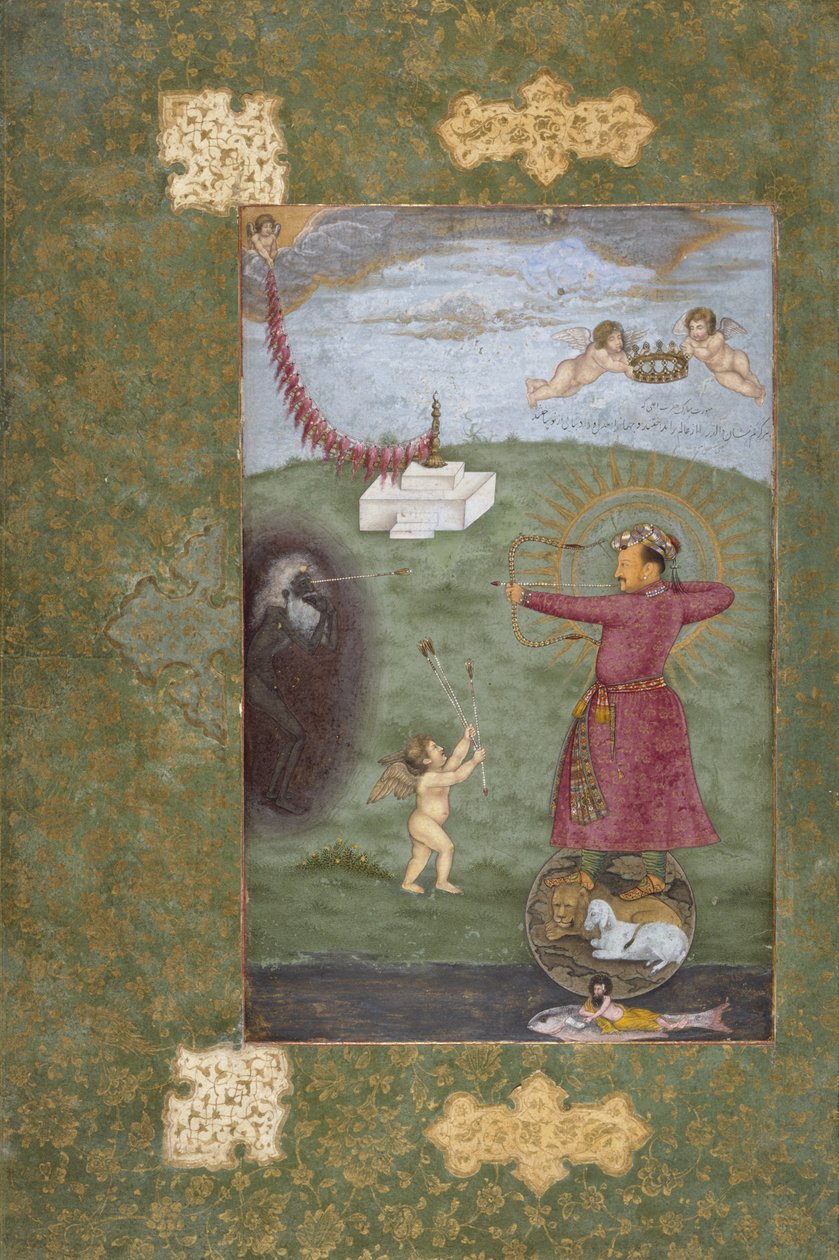 Imperador Jahangir triunfando sobre a pobreza, c.1620-25 (aquarela opaca, ouro e tinta sobre papel) de Abul Hasan
