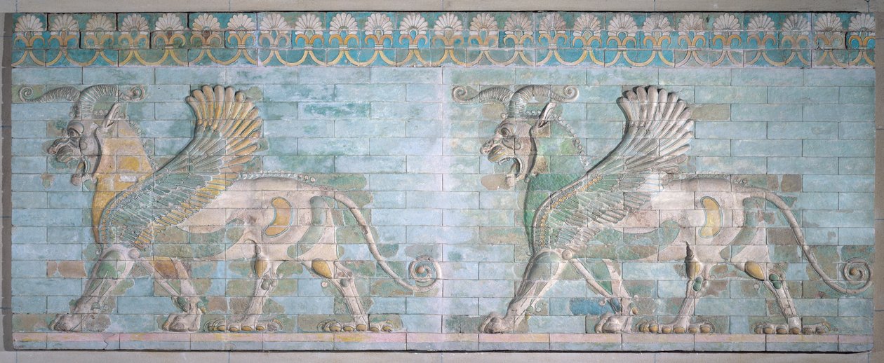 Dois Grifos Alados, do Palácio de Artaxerxes, Susa, período Achaemeniano, do 6º ao 5º século aC (tijolos policromos vidrados) de Achaemenid