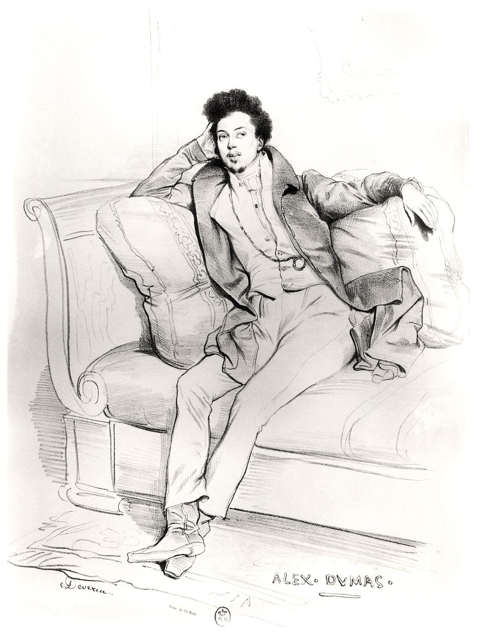 Alexandre Dumas Pere (1803-70) gravado por Charles Etienne Pierre Motte (1785-1836) de Achille Devéria