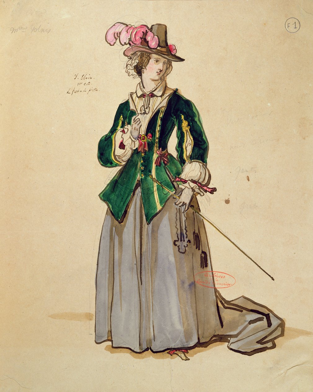 Figurinos de Dona Elvire em uma produção de 1847 de &39;Don Juan&39; por Molière (1622-1673) na Comédie Française (caneta e tinta sobre papel) de Achille Devéria