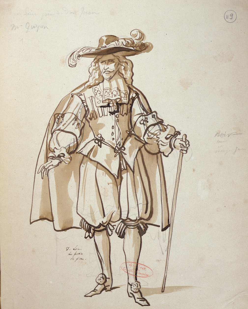 Figurino para uma produção de 1847 de &39;Don Juan&39; de Molière (1622-1673) na Comédie Française (caneta e tinta sobre papel) de Achille Devéria