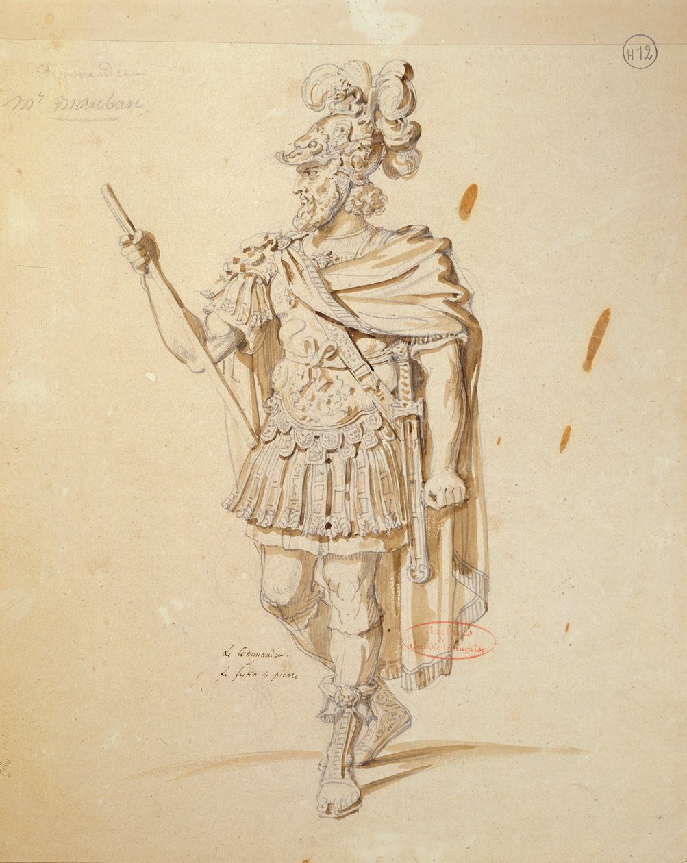 Figurino para o papel de &39;Le Commandeur&39; na produção de 1847 de &39;Don Juan&39; por Molière na Comédie Française (caneta e tinta no papel) de Achille Devéria