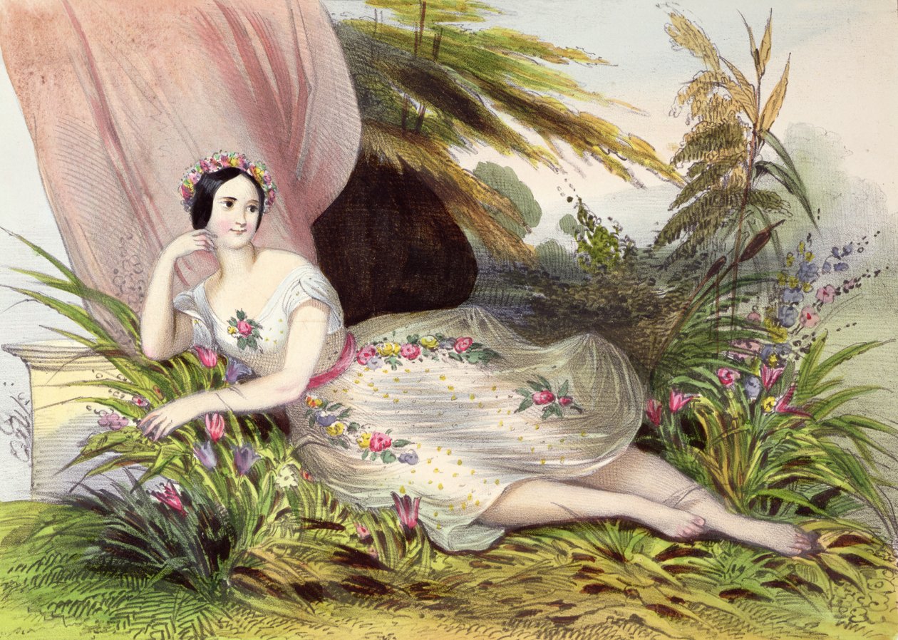 Maria Taglioni (1804-84) na &39;Cena das Flores&39;, de &39;Album de l&39;Opera&39;, meados do século XIX de Achille Devéria