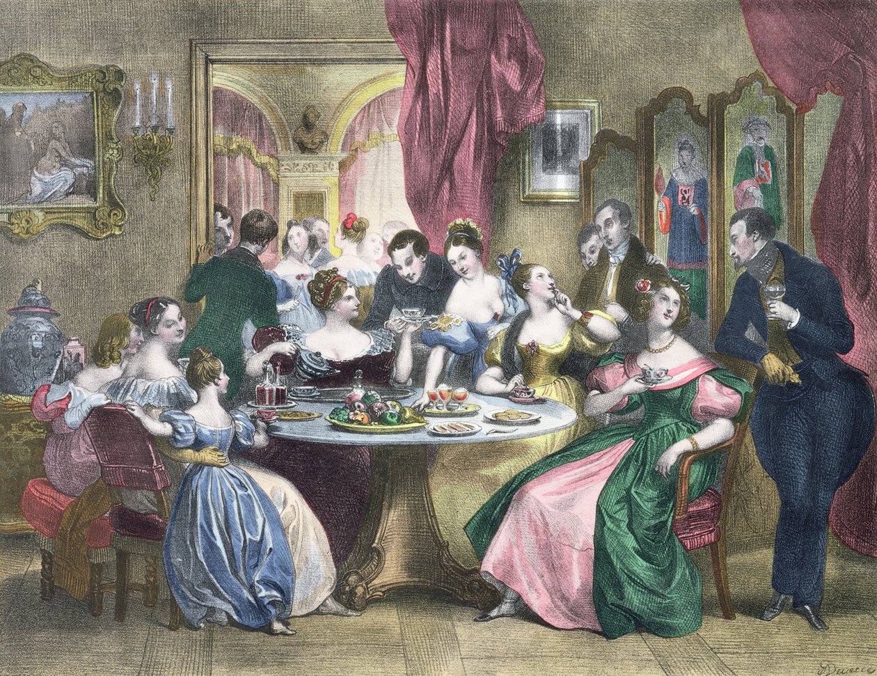 Chá na alta sociedade na França, c. 1840 de Achille Devéria