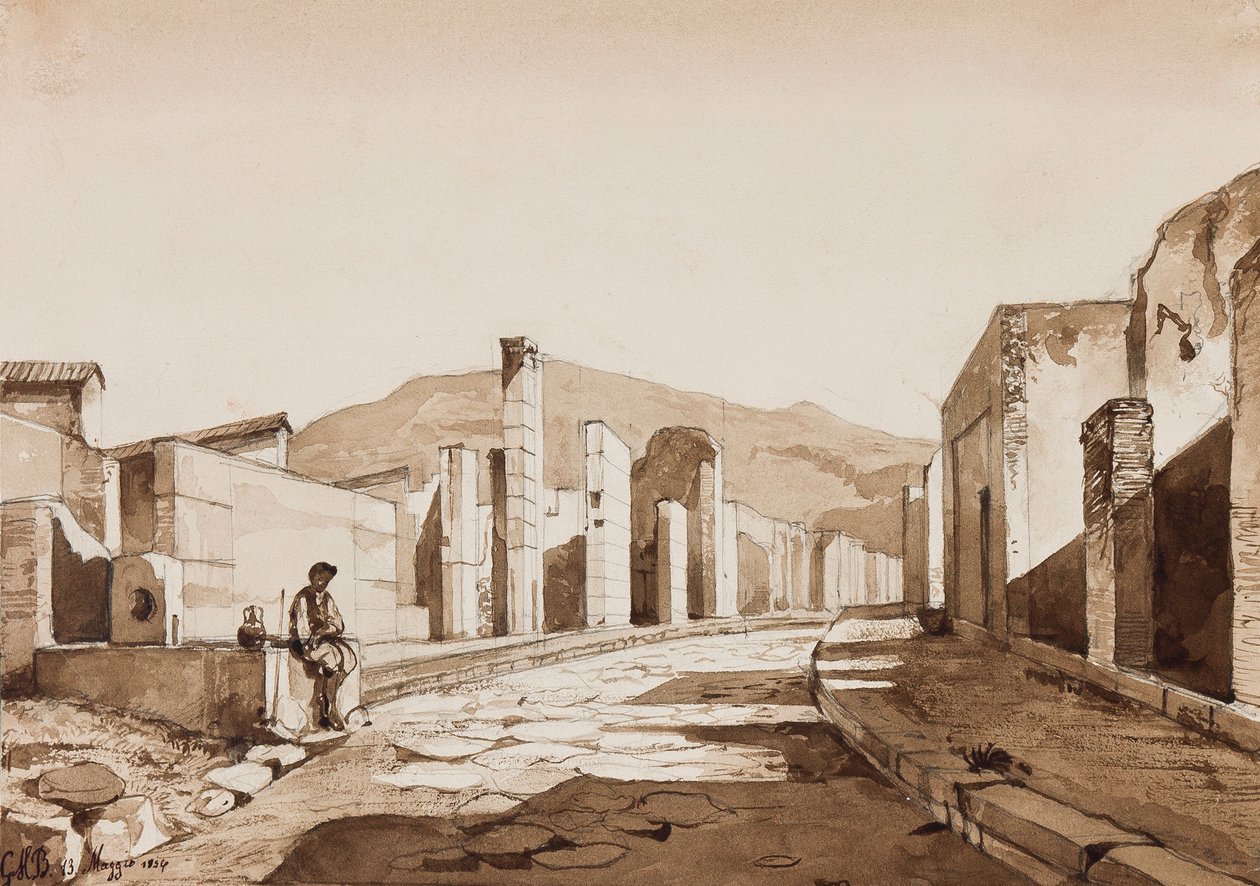 Pompéia, com acréscimos do Príncipe Gaetano Maria Federico de Borbone (1846-1871), 1854 (lápis e sépia no papel) de Achille Vianelli