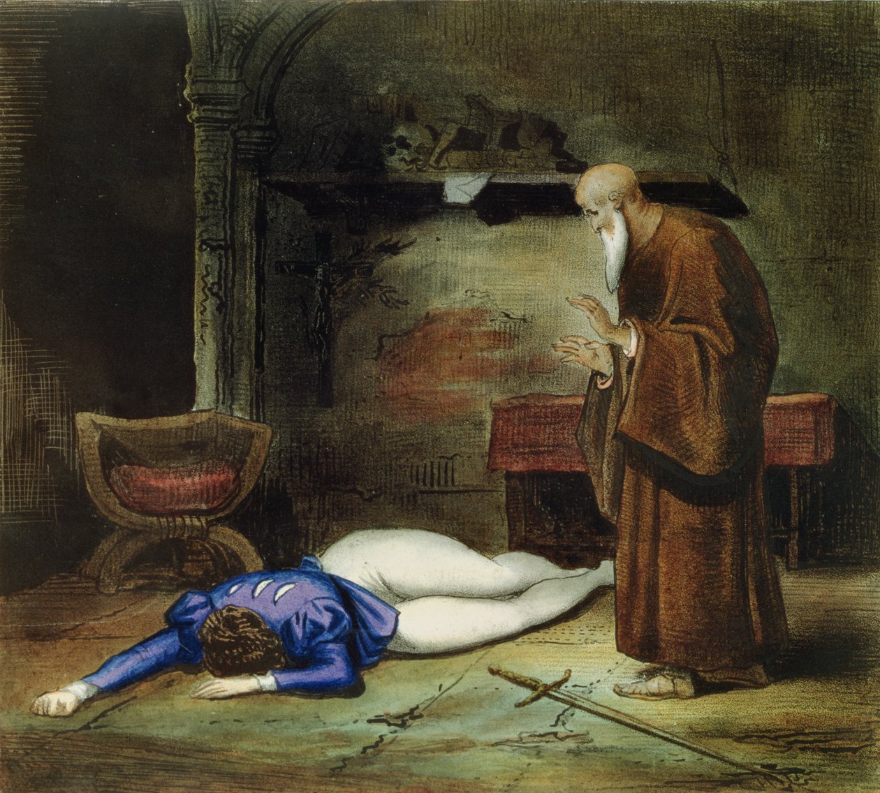 A morte de Romeu (cromolito) de Achille Devéria