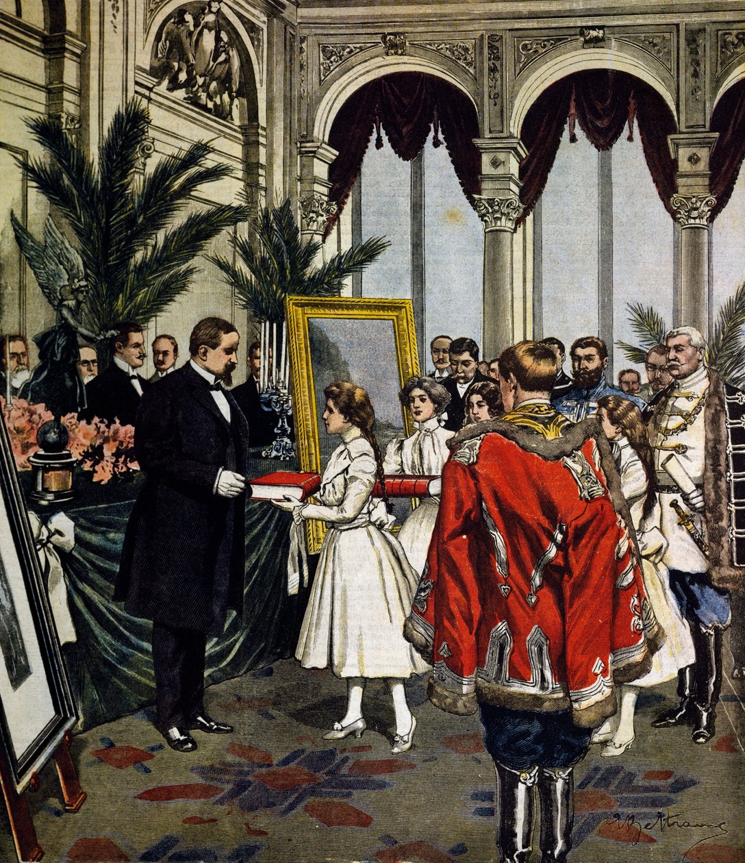 Aniversário do autor de Quo Vadis?, apresentação de presentes para Sinkievicz em Varsóvia, ilustração de Achille Beltrame, La Domenica del Corriere, No. 3, 20 de janeiro de Achille Beltrame