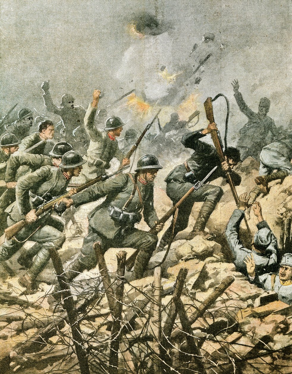 Assalto ao Monte Ortigara, de Achille Beltrame (1871-1945), ilustração de La Domenica del Corriere de Achille Beltrame