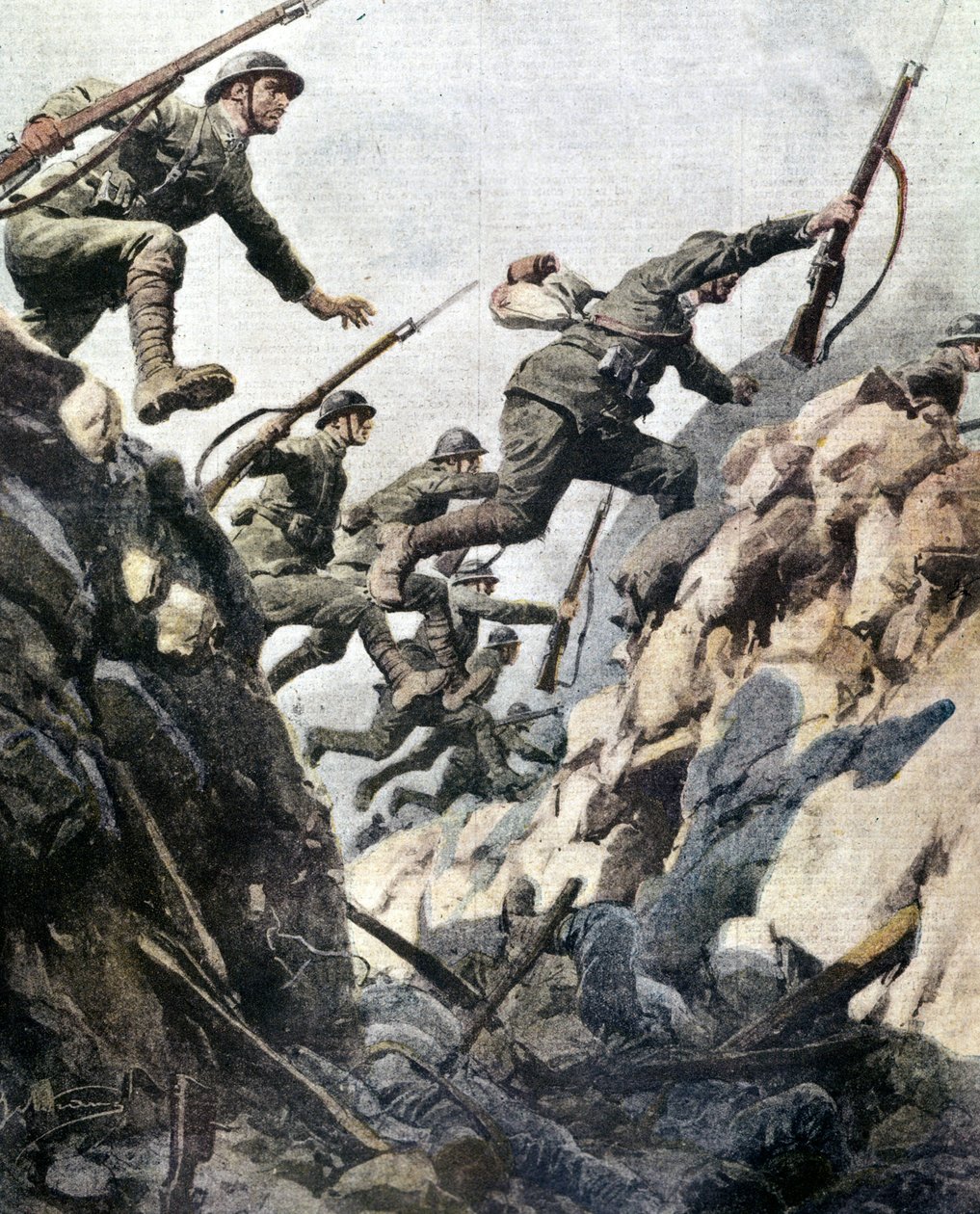 Batalha de Ortigara (junho de 1917). Prato de A. Beltrame. de Achille Beltrame