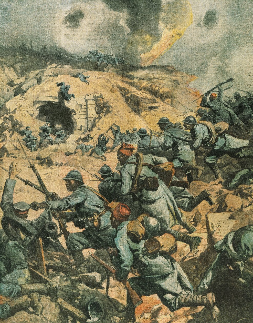 Batalha de Verdun, ilustração da capa do "The Sunday Courier". de Achille Beltrame