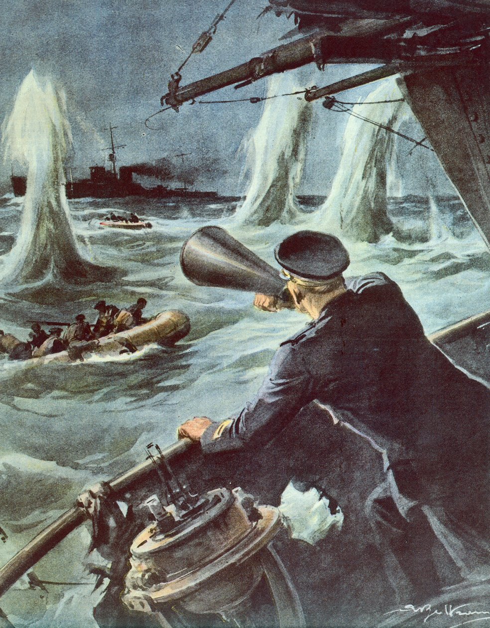 Clash entre pequeno barco torpedo e cruzador britânico no Canal da Sicília, 20 de outubro de Achille Beltrame