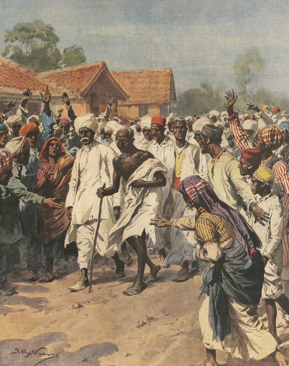 Capa ilustrando Gandhi e oitenta mártires rumo à salina de Jalalpur, ilustração de Achille Beltrame