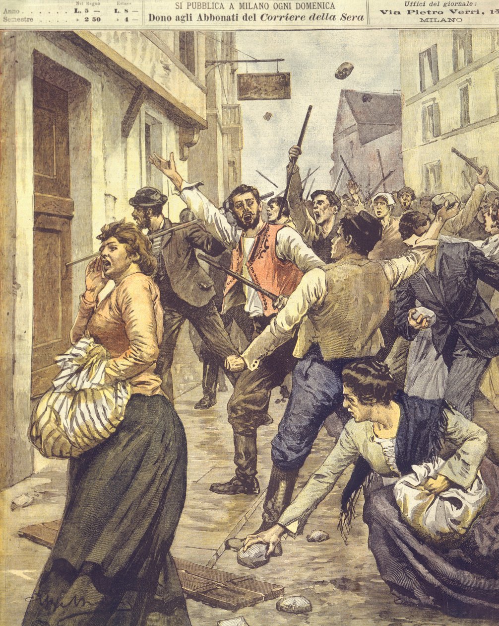 Ilustração da capa de revoltas anti-semitas na Morávia de Achille Beltrame