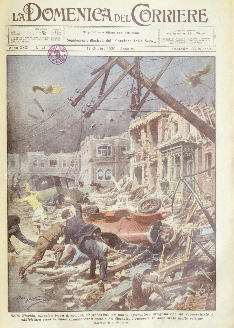 Ilustração da capa do furacão na Flórida, EUA de Achille Beltrame