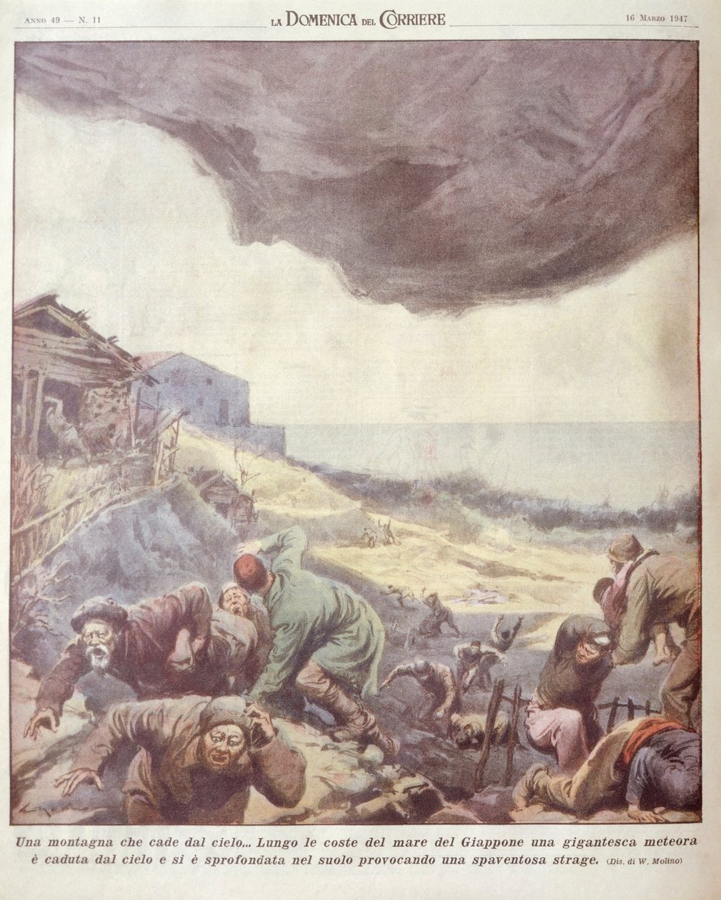 Ilustração da capa de meteorito caindo sobre o Japão de Achille Beltrame