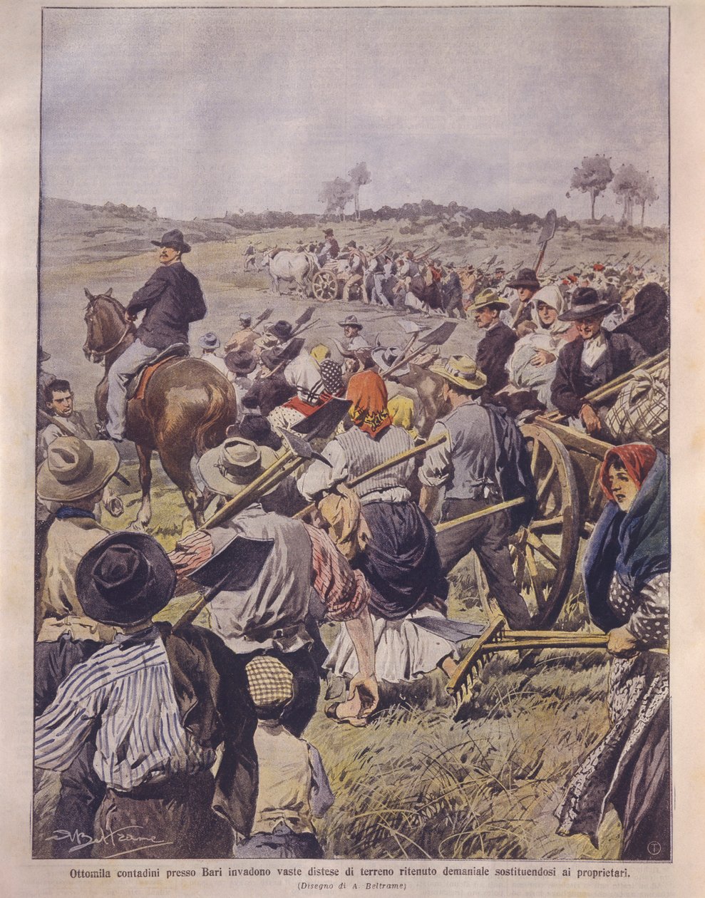 Ilustração de capa da ocupação do Latifundia; Apulia, Itália de Achille Beltrame