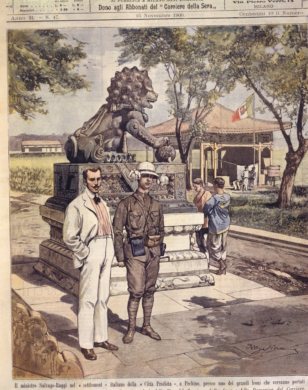 Ilustração da capa de turistas na Cidade Proibida; Pequim, China de Achille Beltrame