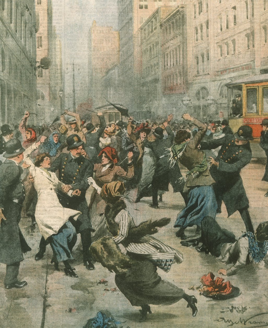 Ilustração da capa de mulheres que protestam contra o desemprego nas ruas; Nova Iorque, EUA de Achille Beltrame