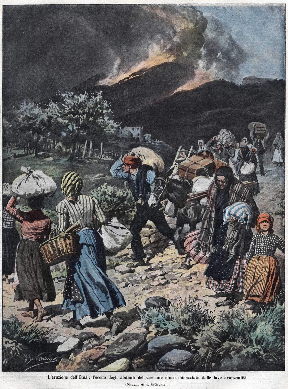 Erupção do Etna em 1910. Ilustração de Achilles Beltrame. de Achille Beltrame