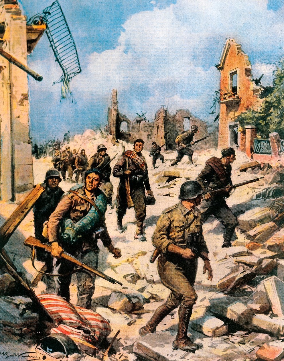 Combate em Teruel durante a Guerra Civil Espanhola, Achille Beltrame (1871-1945) de La Domenica del Corriere de Achille Beltrame