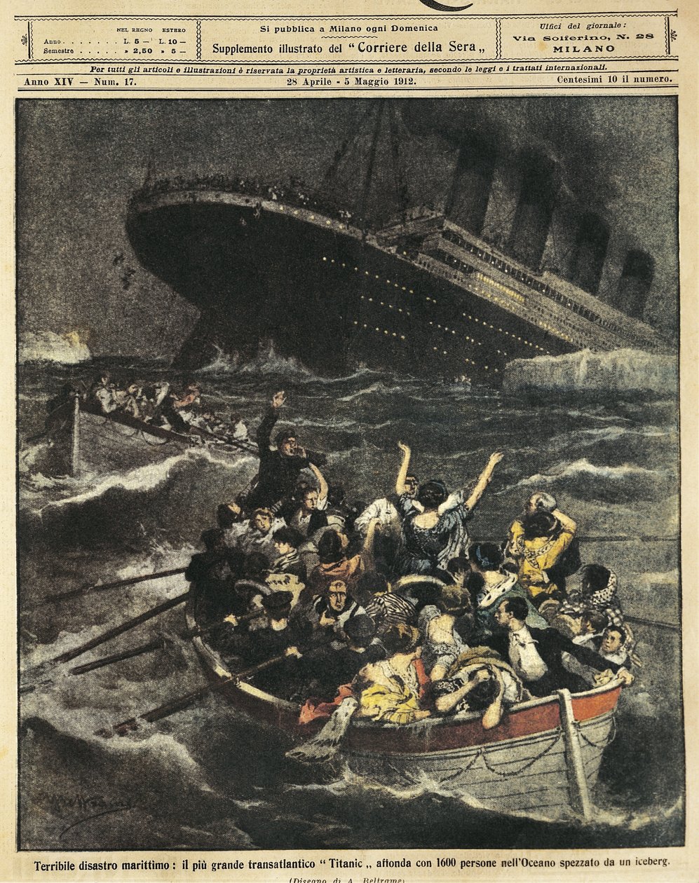 Grã-Bretanha, afundamento do transatlântico de passageiros Titanic de Achille Beltrame