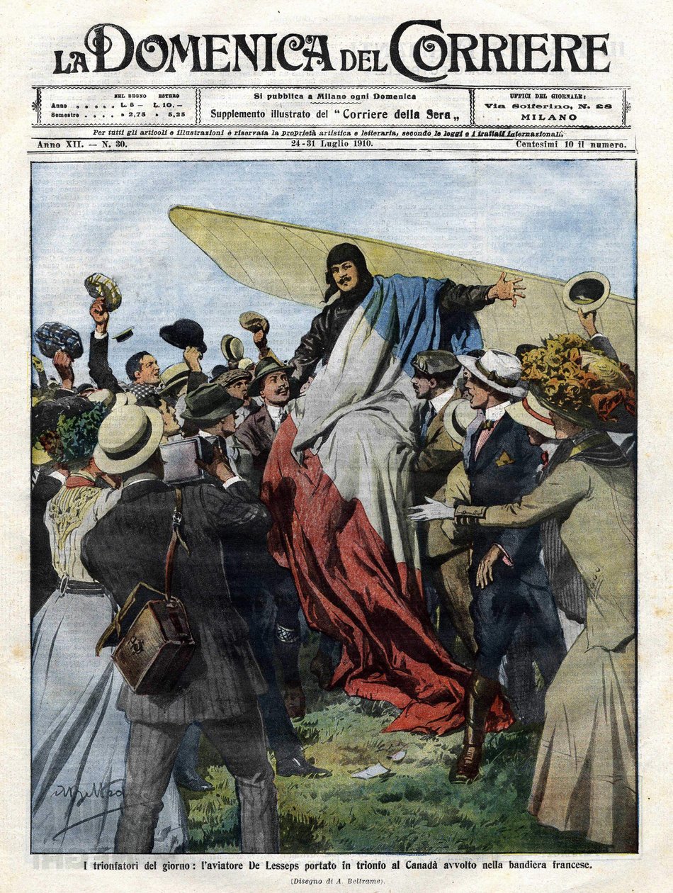 Jacques de Lesseps (1883-1927) à sua chegada ao Canadá em 1910. Ilustração de Achille Beltrame para a "Domenica del Corriere" de 24 de julho de Achille Beltrame