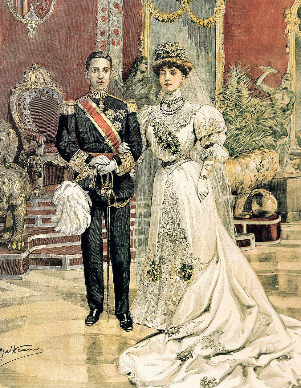 Casamento do rei Alfonso XIII de Espanha e da princesa Ena de Battenberg, Achille Beltrame (1871-1945) de La Domenica del Corriere, 3 de junho de Achille Beltrame