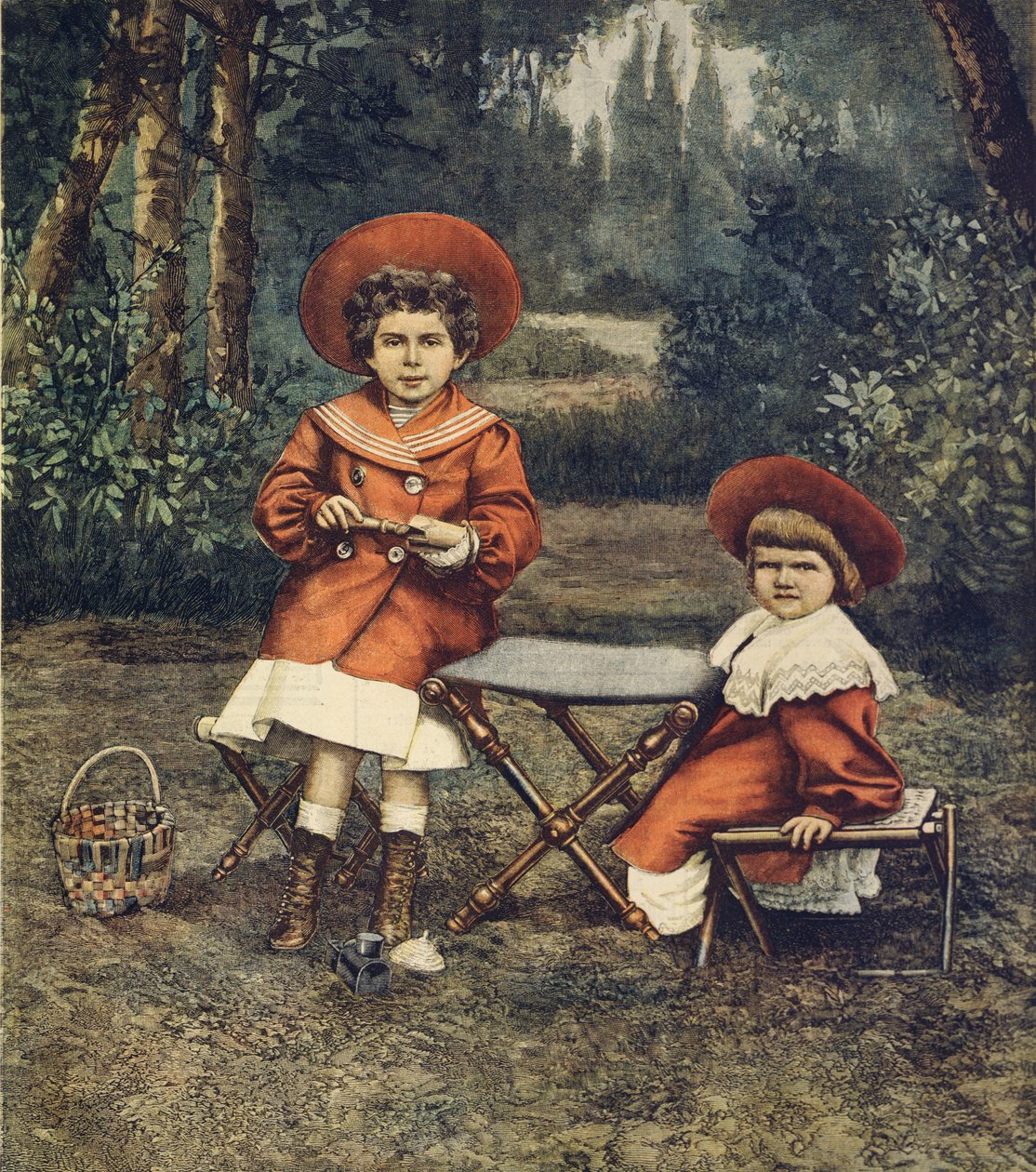 As princesas Jolanda e Mafalda, filhas do rei, nos jardins do Quirinale, de Achille Beltrame (1871-1945), de La Domenica del Corriere de Achille Beltrame