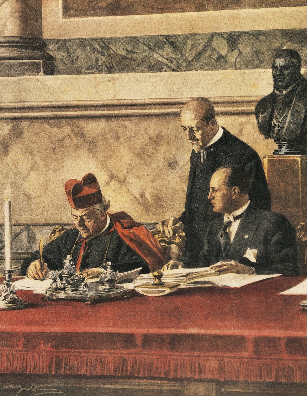 Assinatura do Tratado de Latrão entre o cardeal P. Gasparri e B. Mussolini de Achille Beltrame